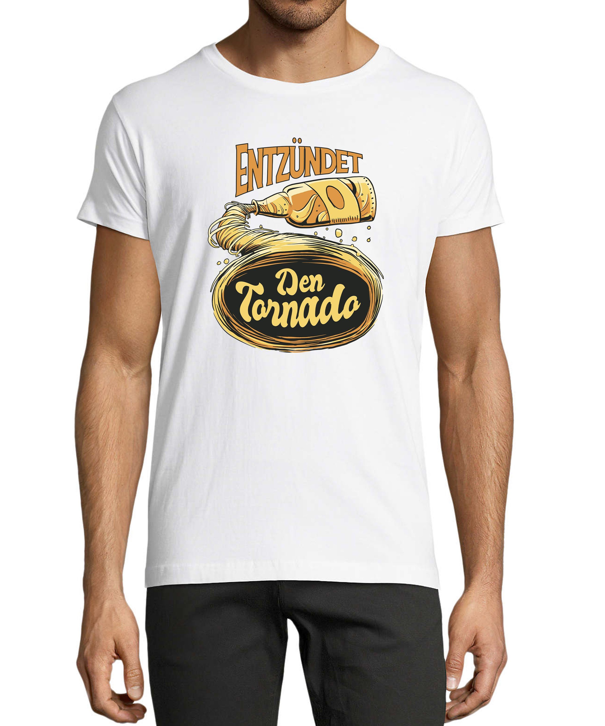 Oktoberfest den T-Shirt Trinkshirt Tornado Entzündet mit Fun Aufdruck Baumwollshirt Regular i302 Herren Print Shirt Fit, - weiss MyDesign24