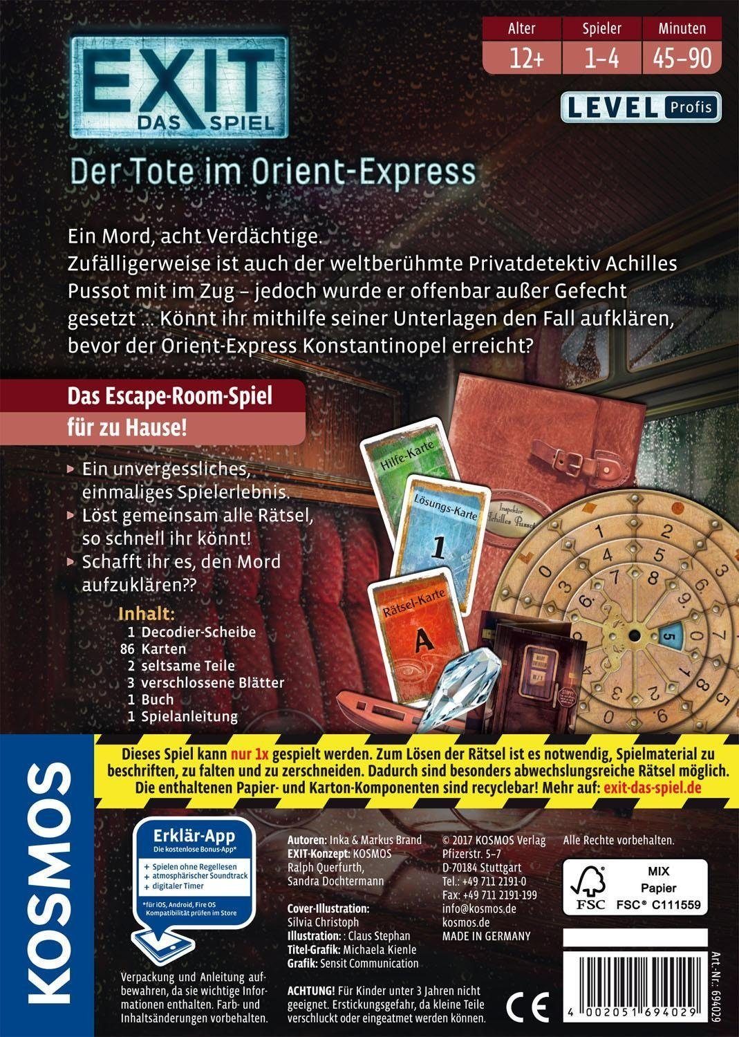 Kosmos Spiel EXIT, Der Tote im Orient-Express, Rätselspiel, Made in Germany