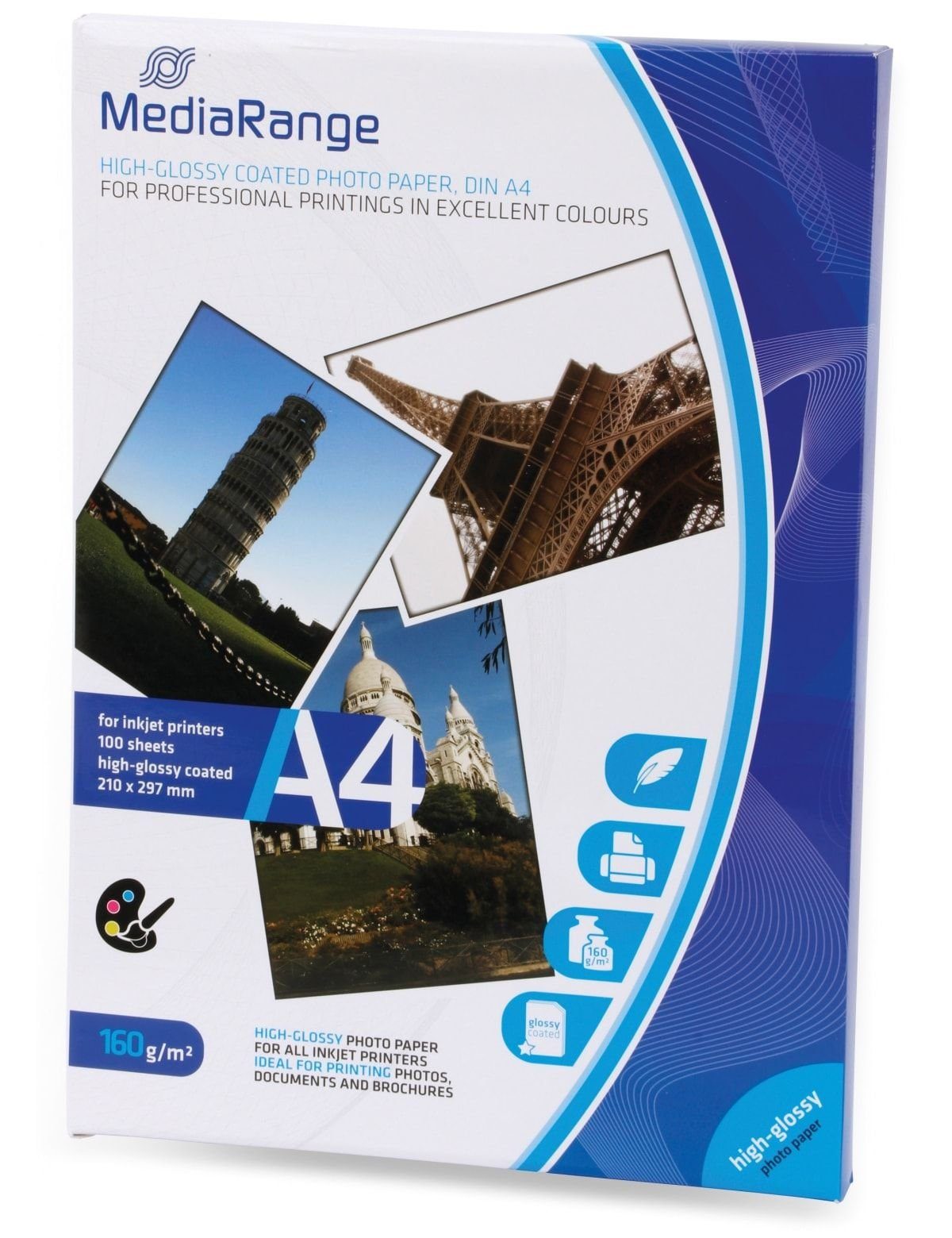 A4, g/m², 160 Tintenstrahldrucker MEDIARANGE DIN Fotopapier hochglanz Mediarange