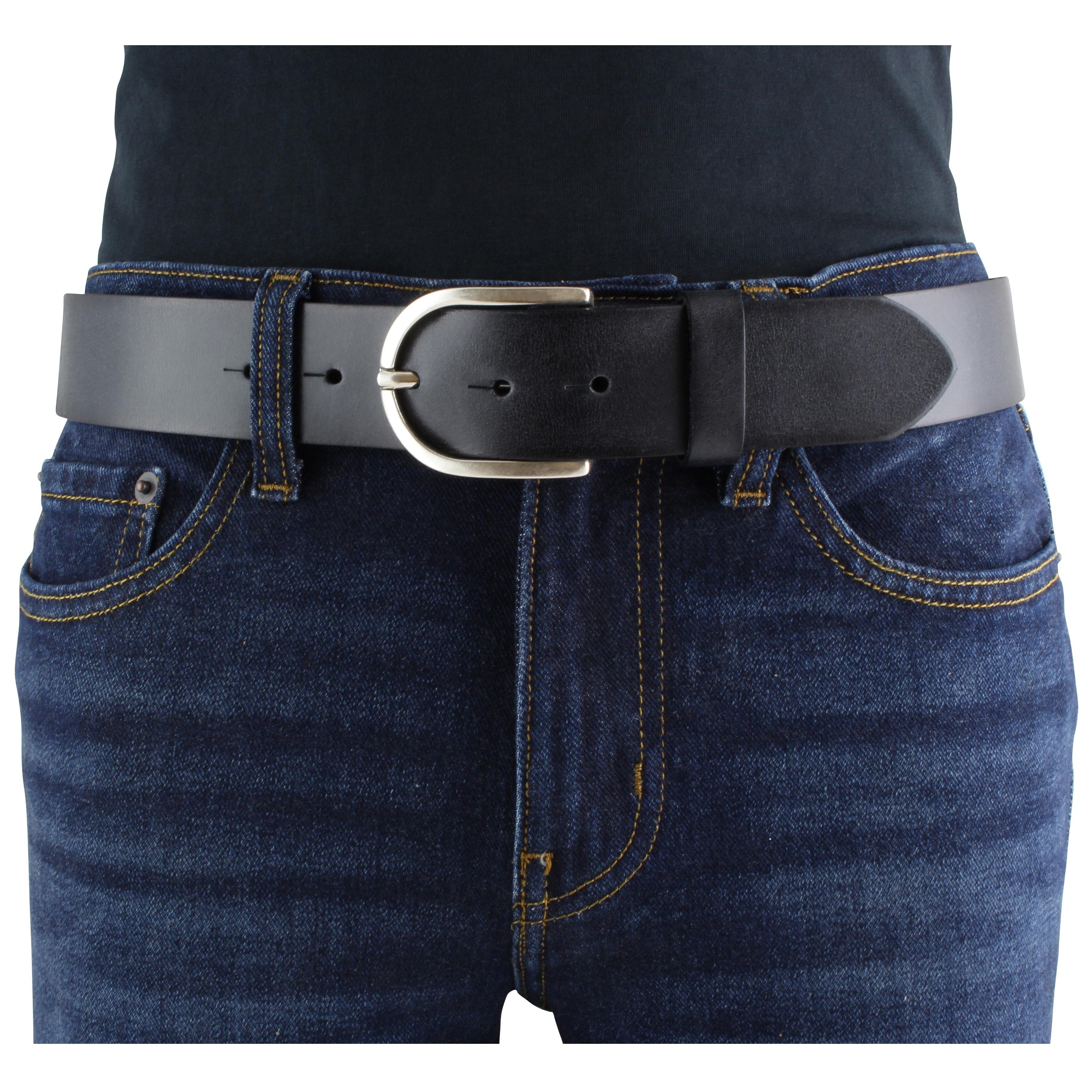 4 cm Jeans-Gürtel Ledergürtel Schwarz, - Altsilber Da für Damen-Gürtel Vintage-Look Vollrindleder aus BELTINGER