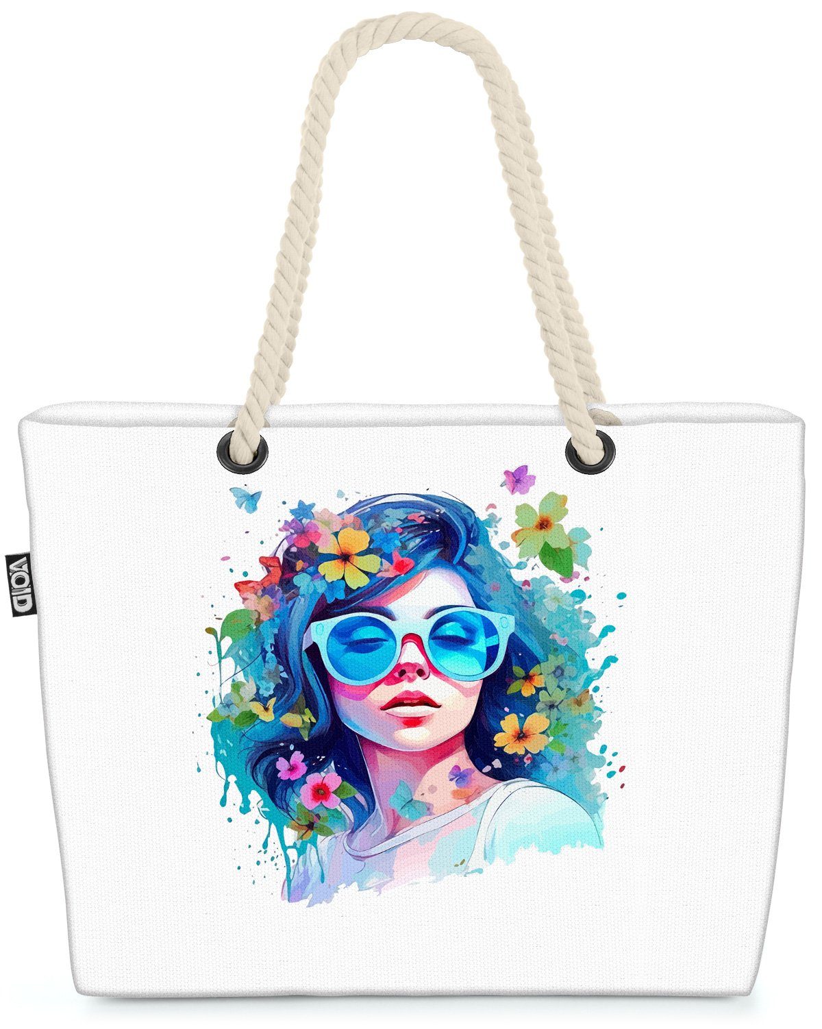 VOID Strandtasche (1-tlg), Mädchen Sonnenbrille Pop Art blumen geblümt pflanzen blumenmuster fra