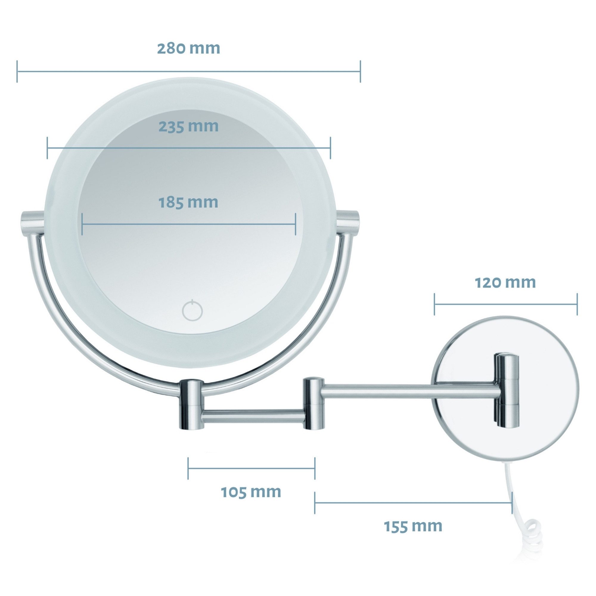 Libaro Kosmetikspiegel mit Beleuchtung TOKIO LED Schminkspiegel 3-fach & 7-fach Vergrößerung, XXL Vergrößerungsspiegel mit Stecker, Schminkspiegel dimmbar, klappbar