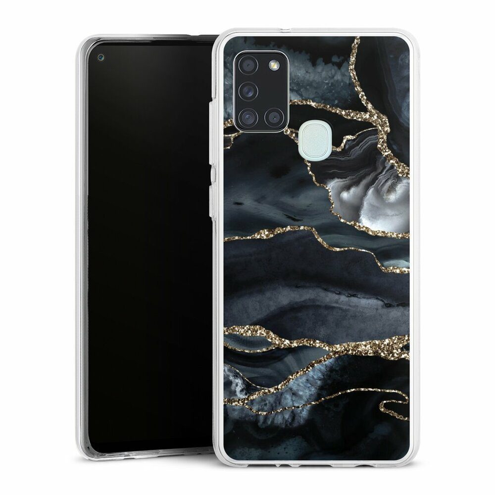 DeinDesign Handyhülle Glitzer Look Marmor Trends Dark marble gold Glitter look, Samsung Galaxy A21s Silikon Hülle Bumper Case Handy Schutzhülle
