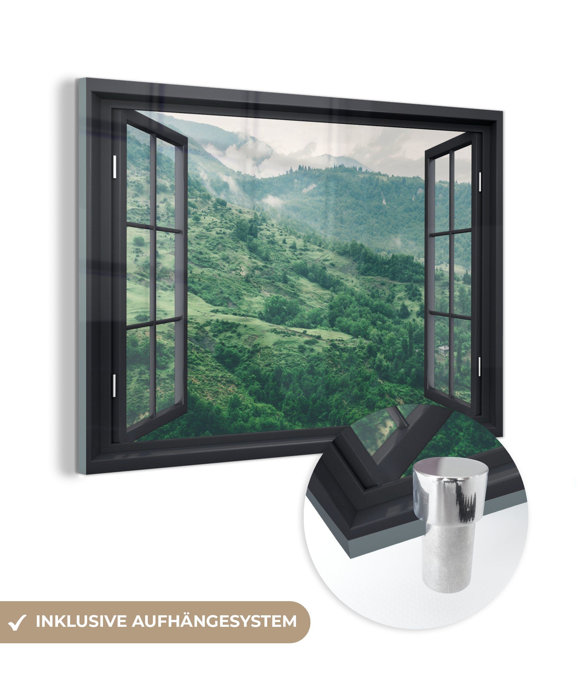 MuchoWow Acrylglasbild Aussicht - Berg - Baum, (1 St), Glasbilder - Bilder auf Glas Wandbild - Foto auf Glas - Wanddekoration