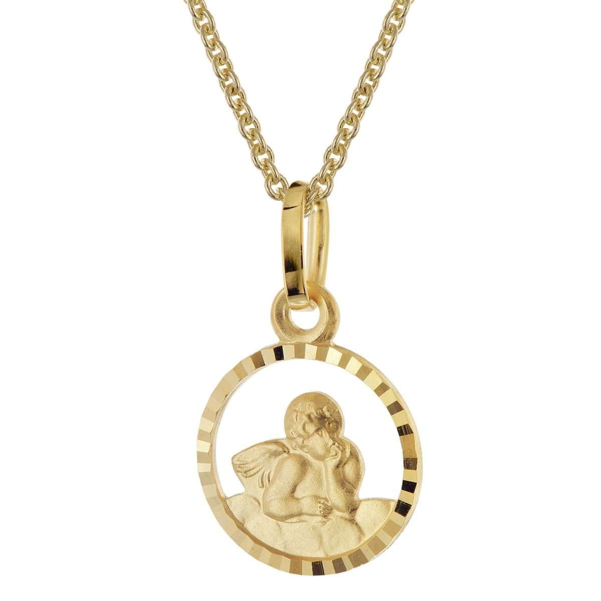 trendor Kette mit Anhänger 28748, Kinder Amor Gold 333/8K + vergoldete Silberkette