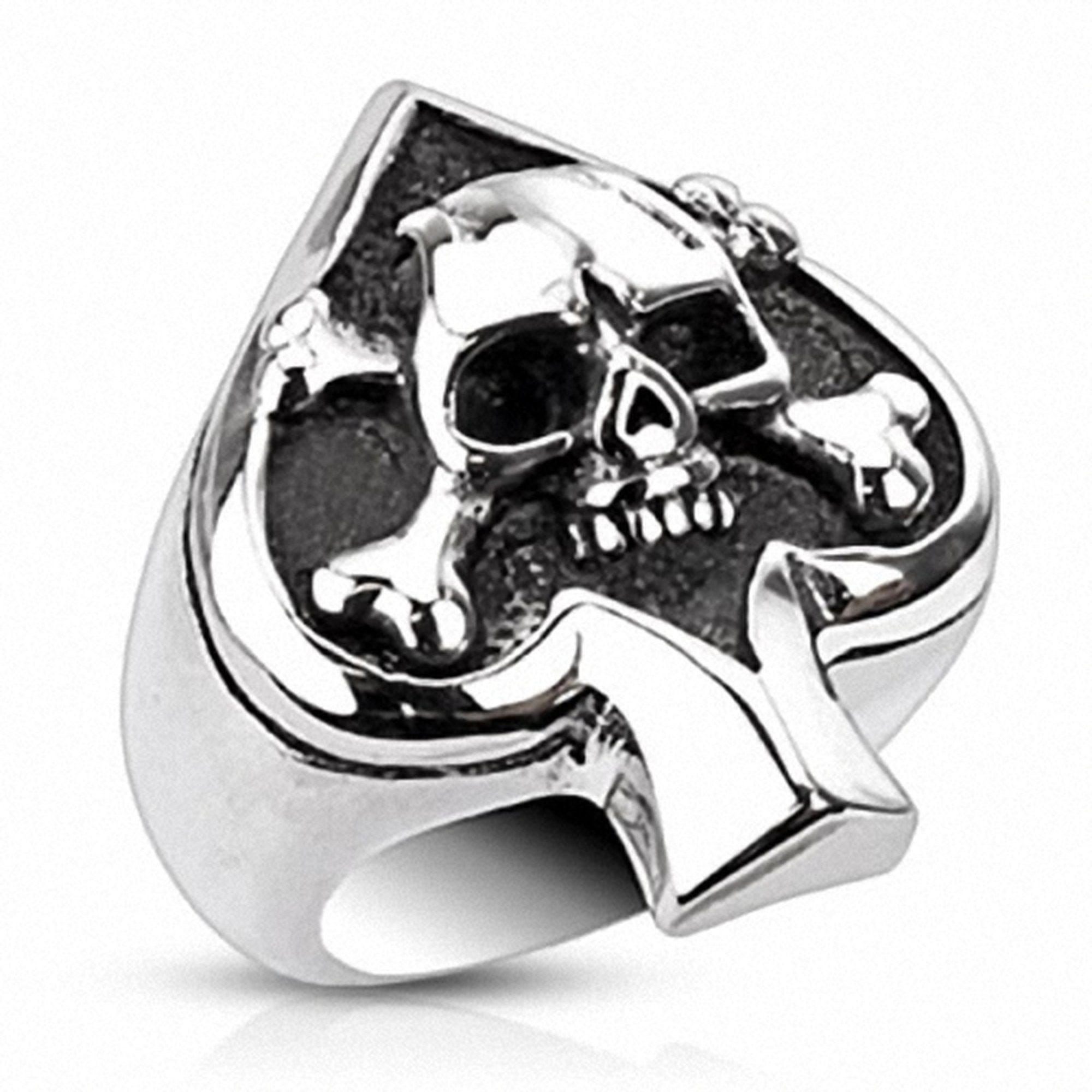 Taffstyle Fingerring Herren Ring Edelstahl Poliert Totenkopf Pik Ass, Herre günstig online kaufen