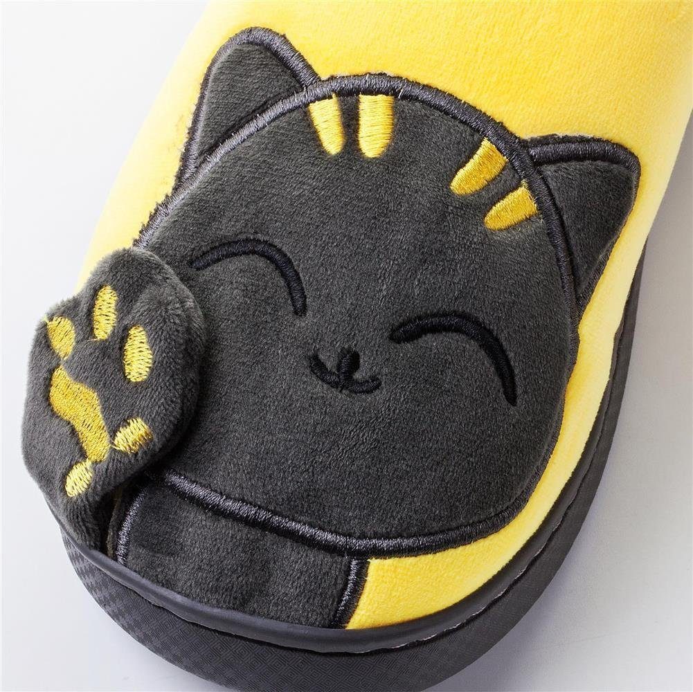 Katara Tier Pantoffeln Gr. 34-41 (Einhorn, Katze, Hase) Plüsch Hausschuhe Hausschuhe, weich, warm, süß, kuschelig, Plüsch Katze (Schwarz-Gelb)