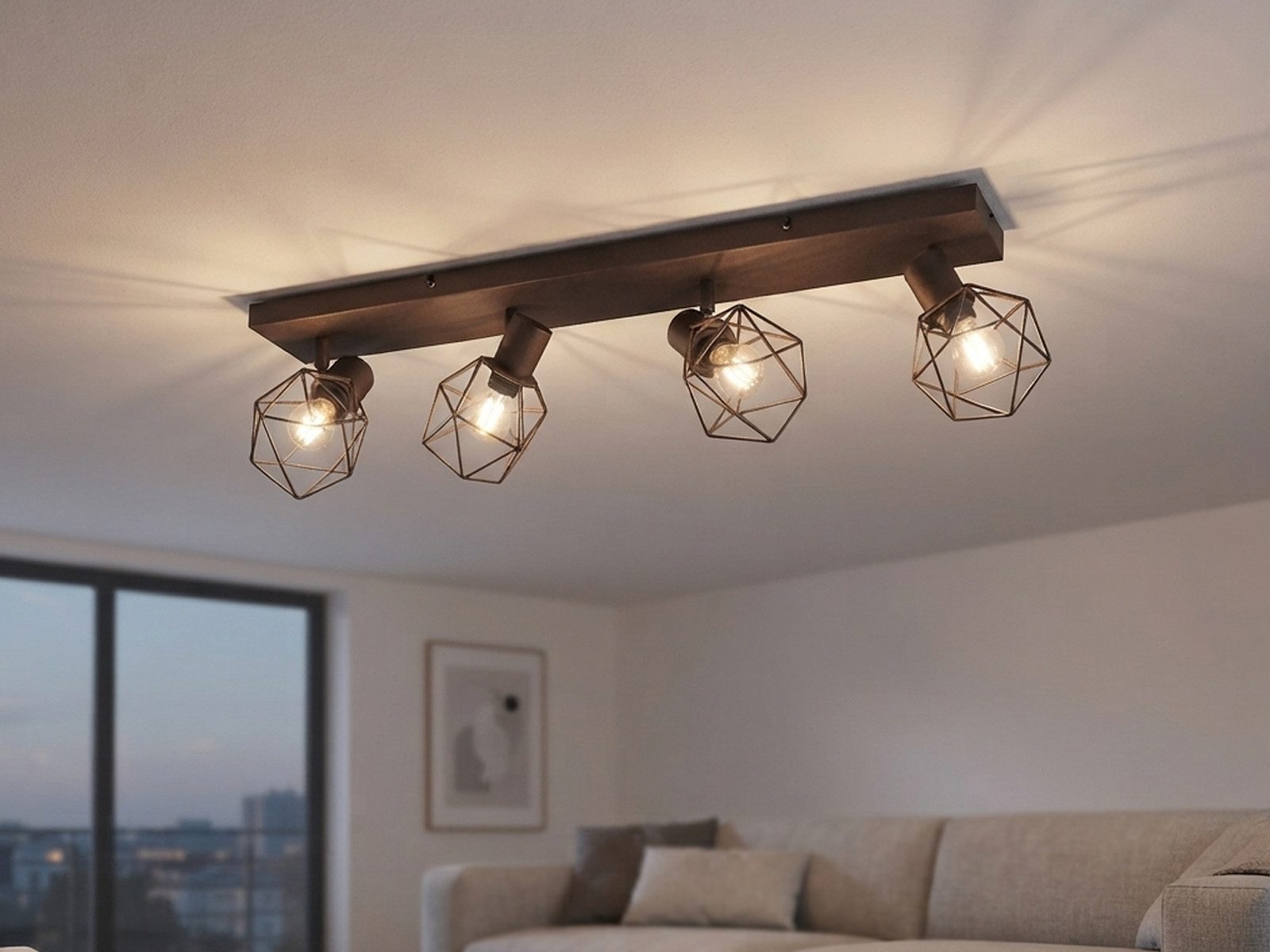 meineWunschleuchte Deckenstrahler E14 Gitter-Lampenschirme, Breite 70cm, ohne Leuchtmittel, Industrial Deckenlampe 4-flammig, innen Strahler schwenkbar