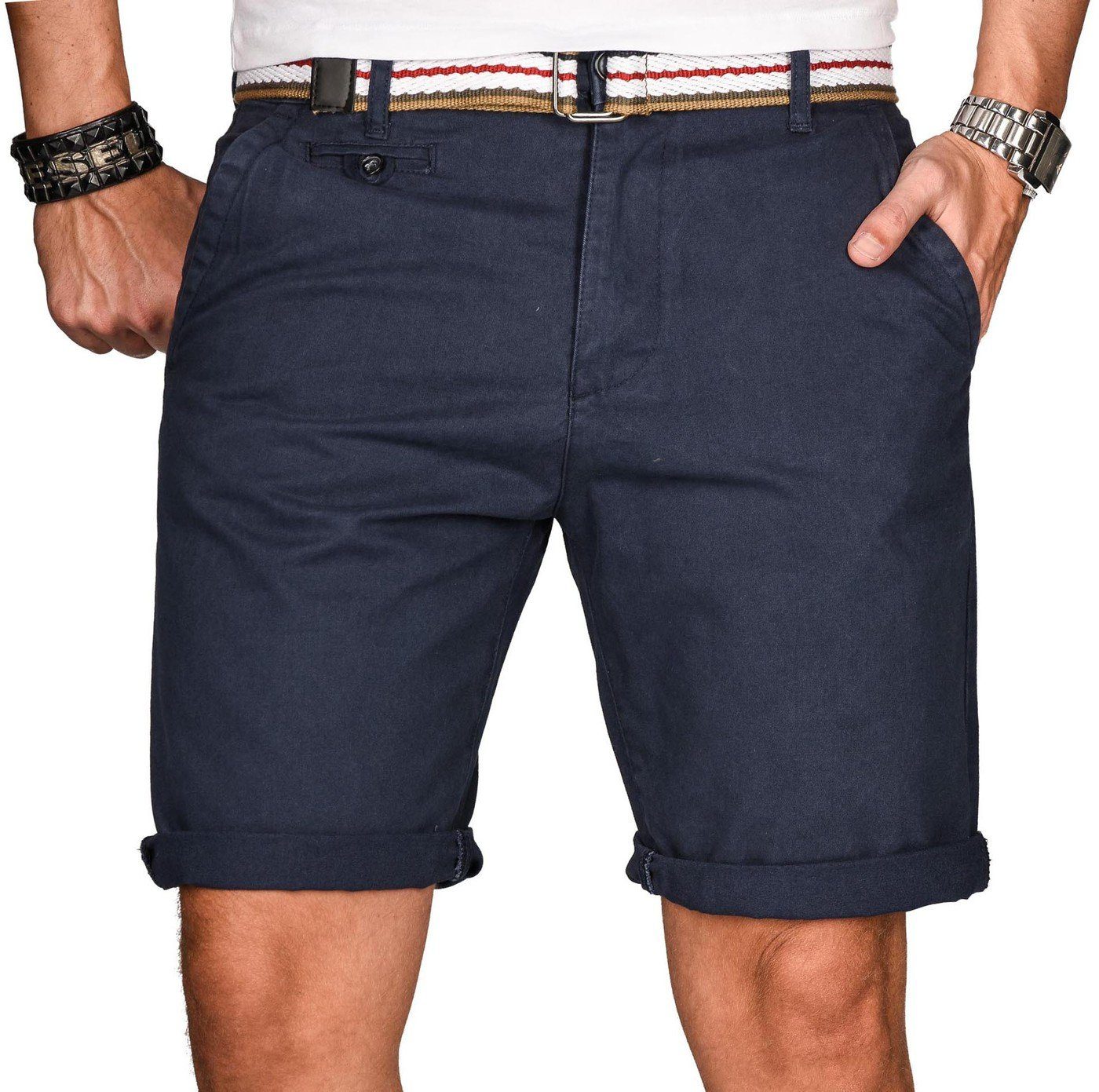 Alessandro Salvarini Shorts Herren mit Gürtel – Baumwoll Shorts Regular Fit Bequeme Sommer Shorts mit Taschen und hohem Komfort