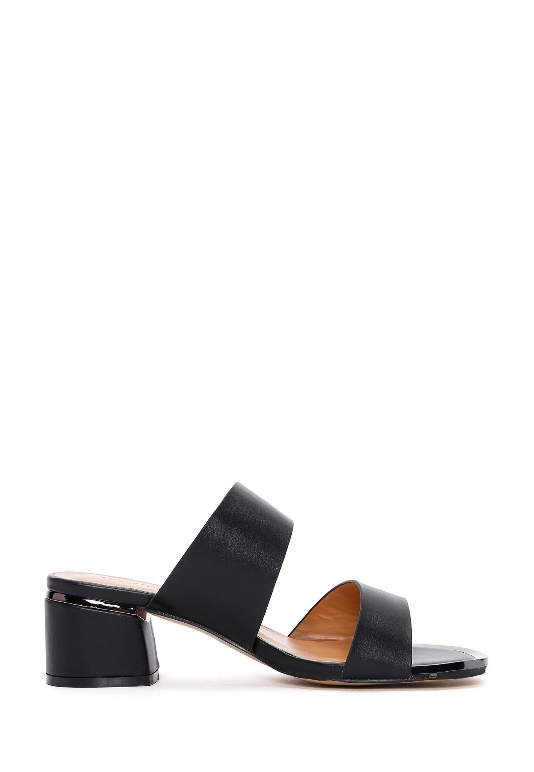 Derimod Mules aus Kunstleder mit mittelhohem Absatz Mules Kunstleder, Slip-on-Passform, Blockabsatz, Metallic-Detail