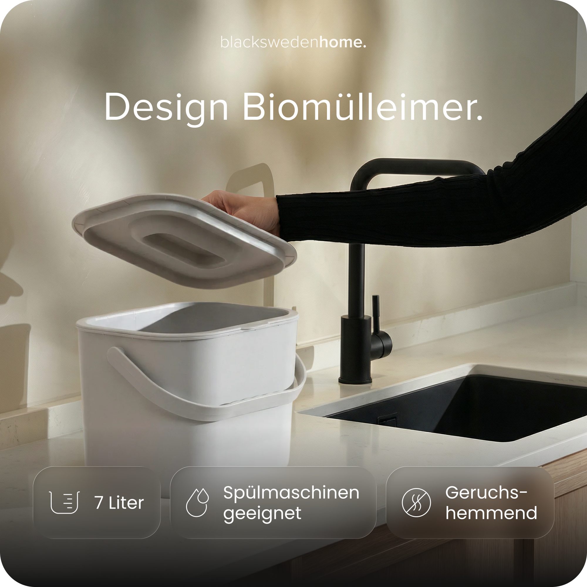 blackswedenhome. Biomülleimer Biomülleimer Küche - 7L - Design Komposteimer mit Innensieb, Geruchsdicht, Modernes Design