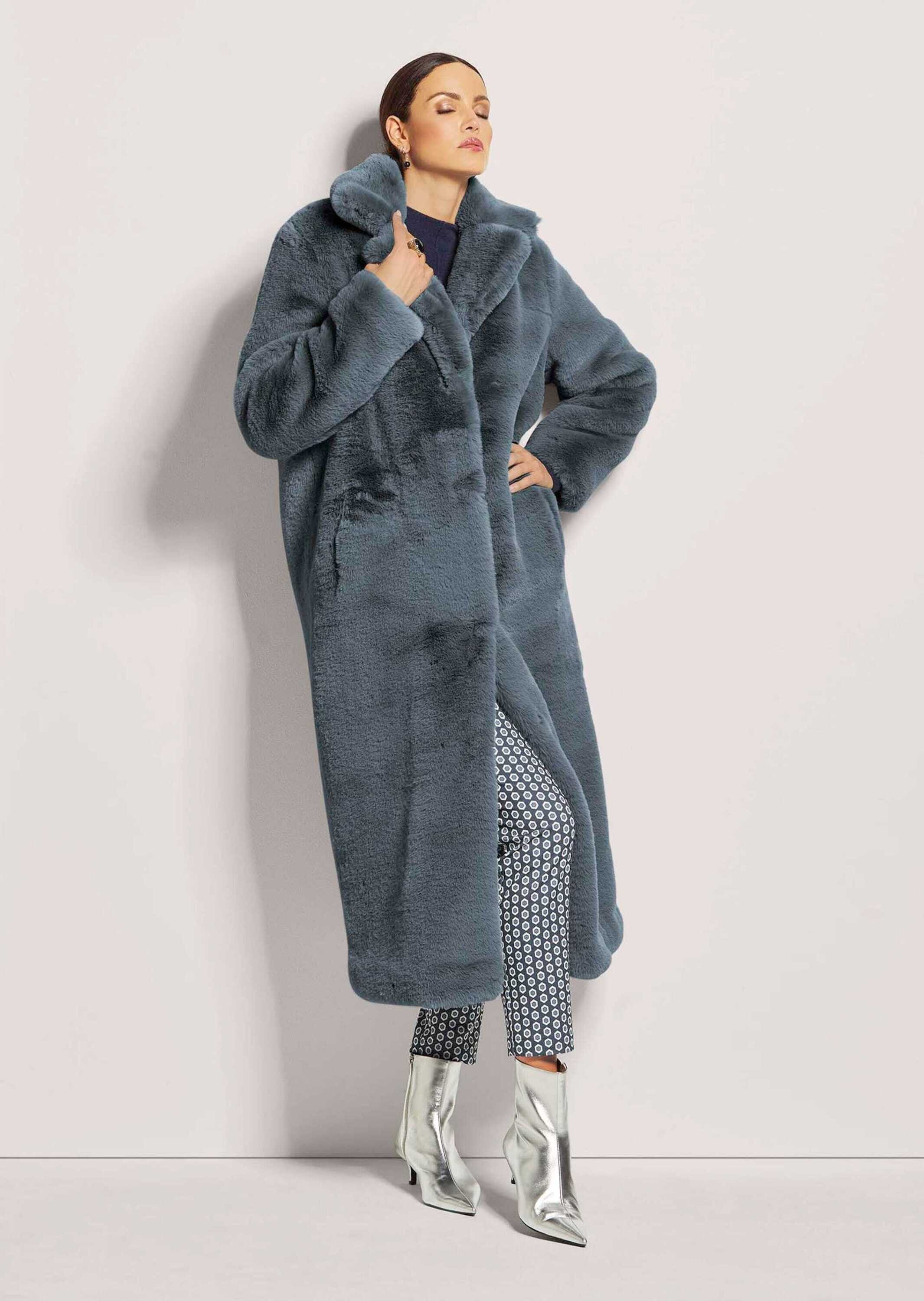 MADELEINE Kurzmantel Langer Faux-Fur-Mantel für Damen Kuscheliger Mantel mit Revers und Druckknöpfen