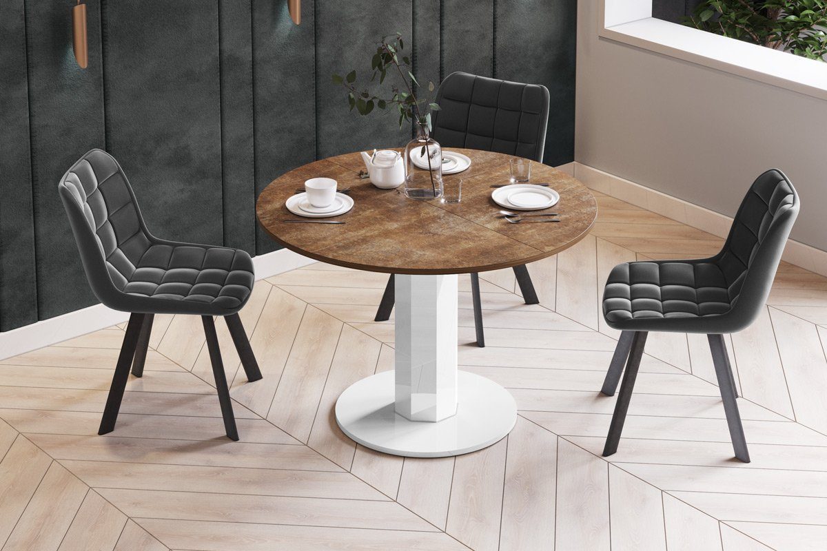 Hochglanz HES-111 Design - Hochglanz Rostoptik Esstisch oval designimpex Tisch matt Esstisch Weiß 100-148cm rund ausziehbar