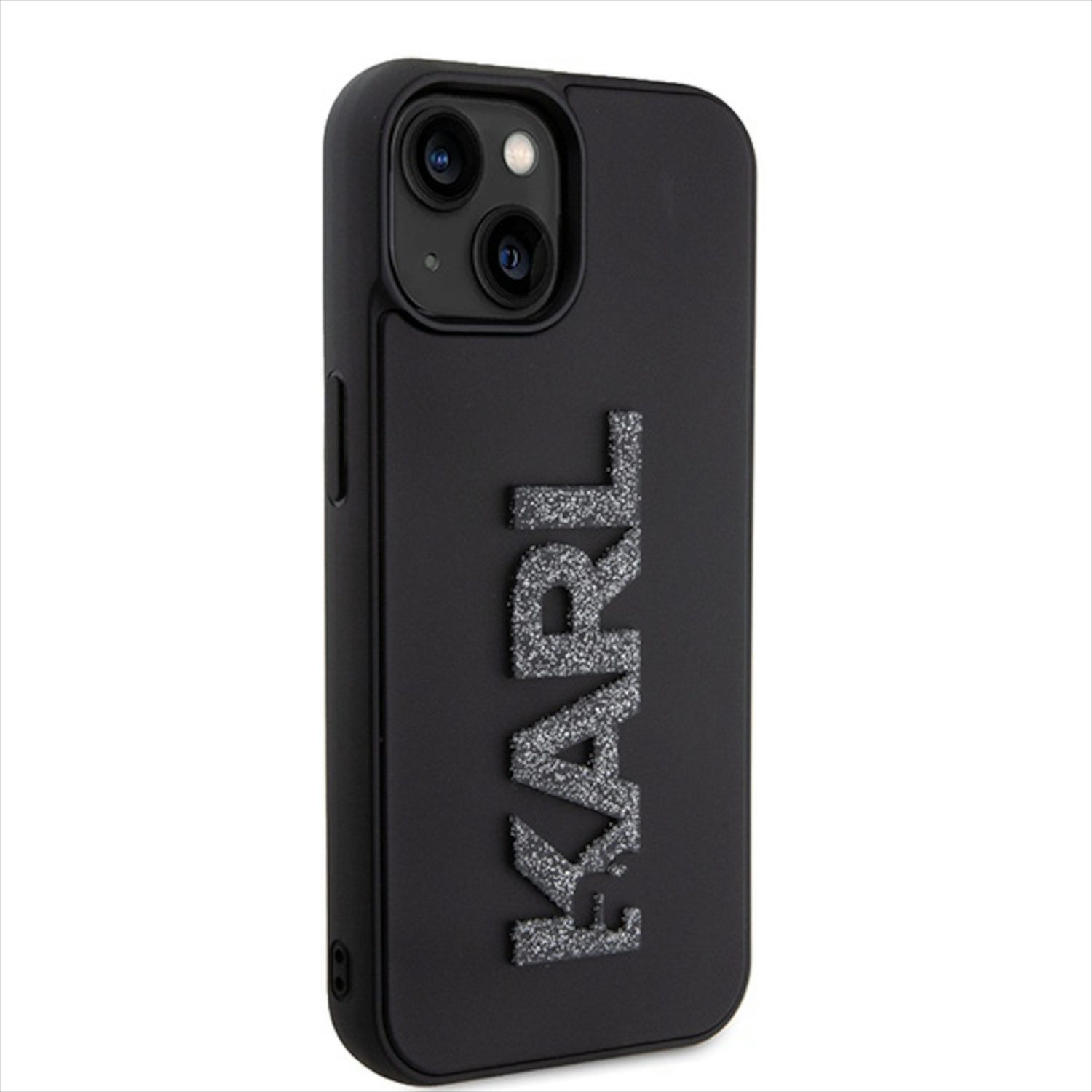KARL LAGERFELD Smartphone-Hülle Karl Lagerfeld Apple iPhone 15 Plus Hülle 3D Rubber Glitter Logo Black
