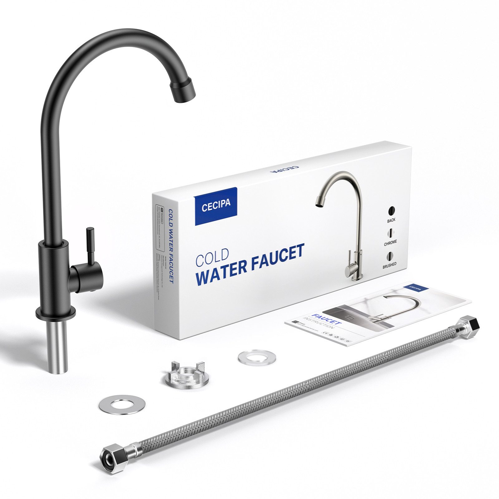 Sofetiy max Küchenarmatur Kaltwasser-Wasserhahn Spültischarmatur Edelstahl Mischbatterie 360° Einhebel-Kaltwasserhahn für Küche Badezimmer