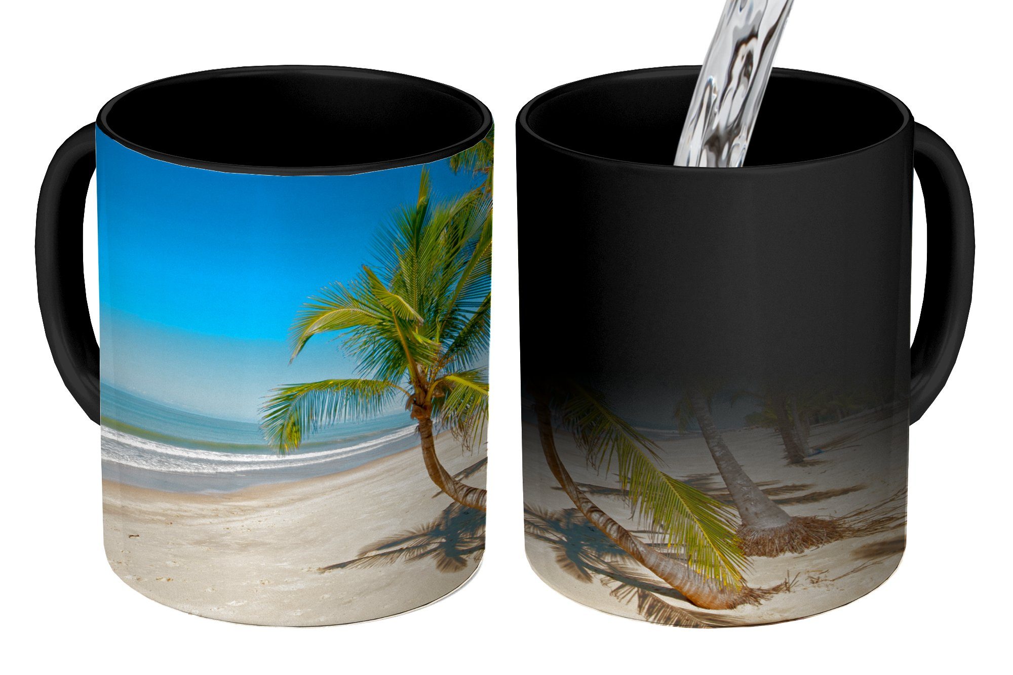 MuchoWow Tasse Strand - Kaffeetassen, Zaubertasse, Geschenk - Palme, Meer Teetasse, Farbwechsel, Keramik