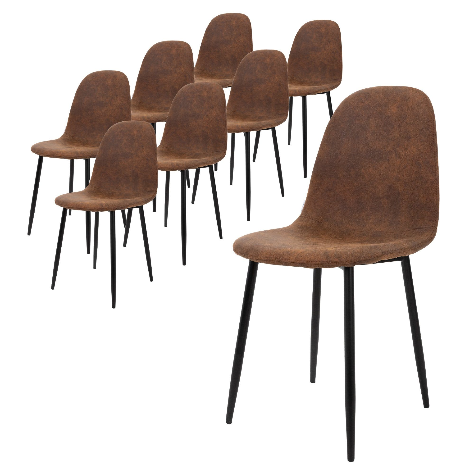 Küchenstuhl Braun Esszimmerstühle Wohnzimmerstühle Set Stuhl Polsterstuhl ergonomisch Metallbeine Set), PU-Kunstleder (8er Vintage 8er ML-DESIGN