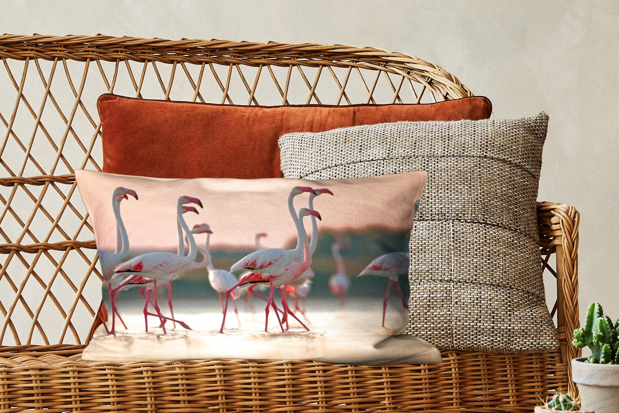 Zierkissen, Gruppe MuchoWow bei mit Füllung, Wohzimmer in Flamingos Dekokissen Dekokissen Sonnenuntergang von Dekoration, Schlafzimmer Italien,