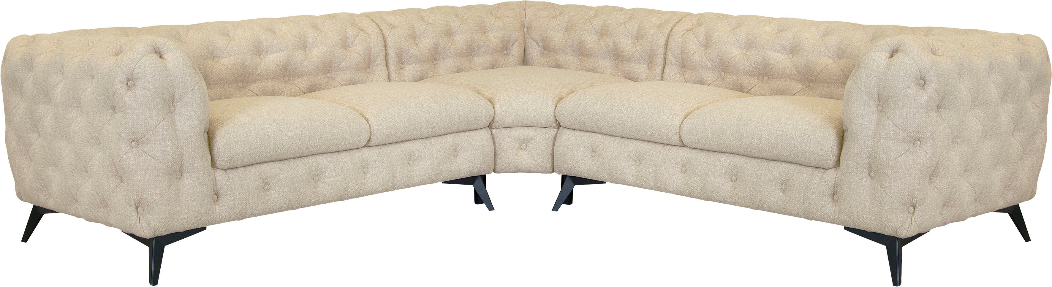 Home affaire Chesterfield-Sofa Ecksofa GLYNIS L-Form mit Wellenunterfederung, Maße B/T/H 264/264/75cm, aufwändige Knopfheftung, moderne Chesterfield Optik, Fußfarbe wählbar