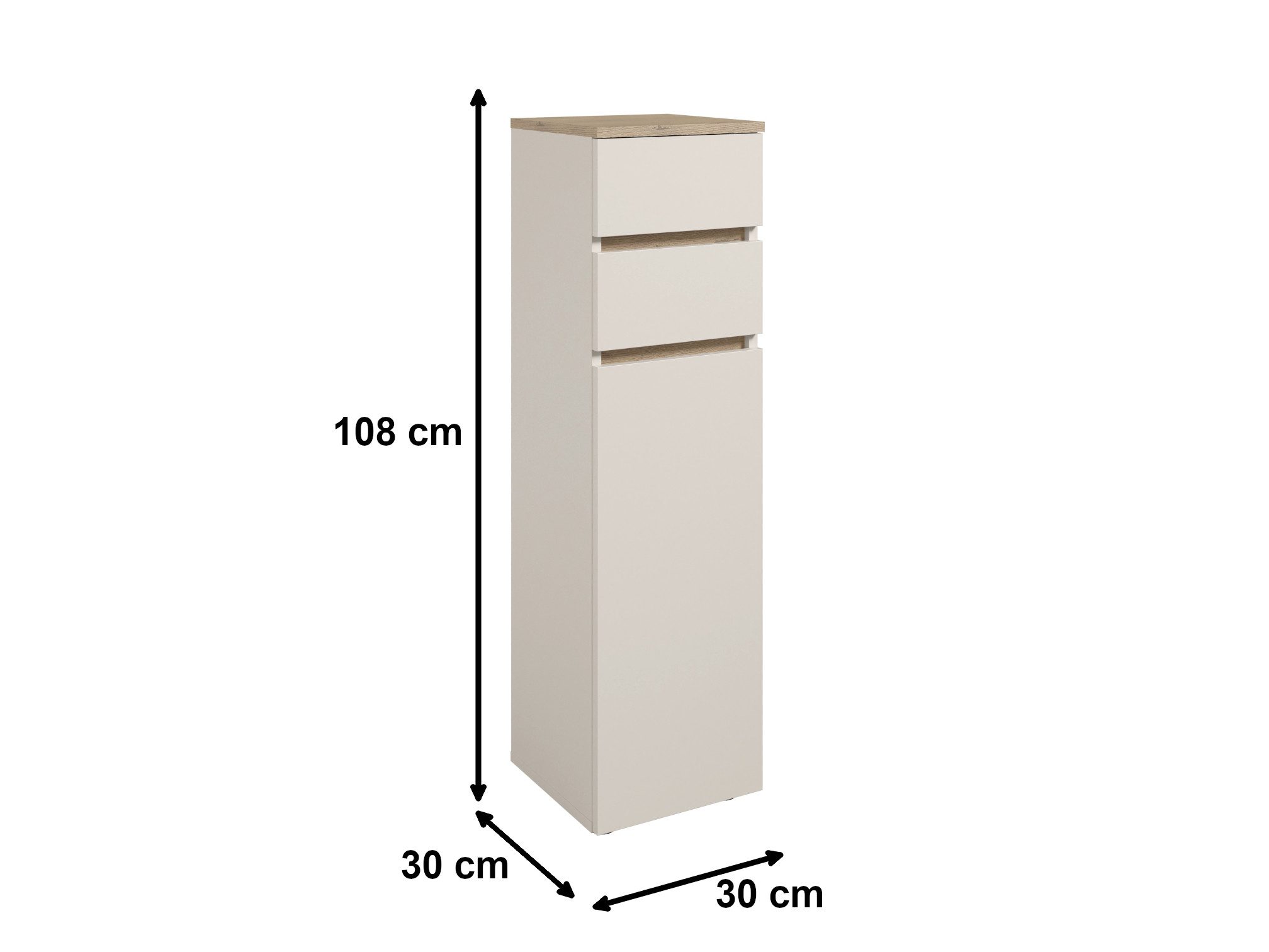moebel-dich-auf Badkommode LONDRES (Badezimmerschrank Badschrank, mit 1 Tür und 2 Schubkästen, BxH 30x108 cm), in kaschmir oder anthrazit, Absetzung: Cremona Ei – Bild 5 von 5