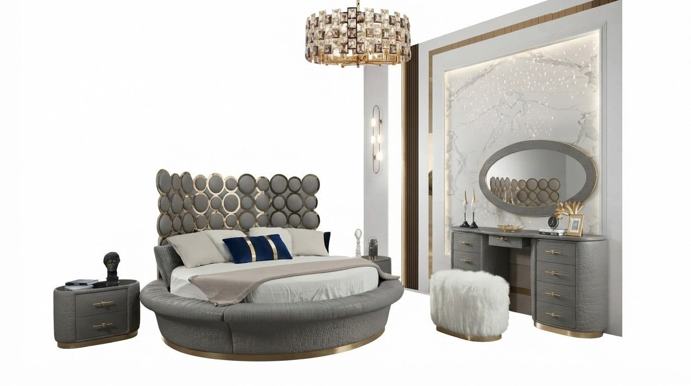 Xlmoebel Rundbett Rundes Lederbett mit modernem Design für luxuriöse Schlafzimmer (1-tlg., Bett + Matratze), Hergestellt in Europa