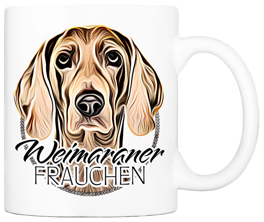 Cadouri Tasse WEIMARANER FRAUCHEN - Kaffeetasse für Hundefreunde, Keramik, mit Hunderasse, beidseitig bedruckt, handgefertigt, Geschenk, 330 ml