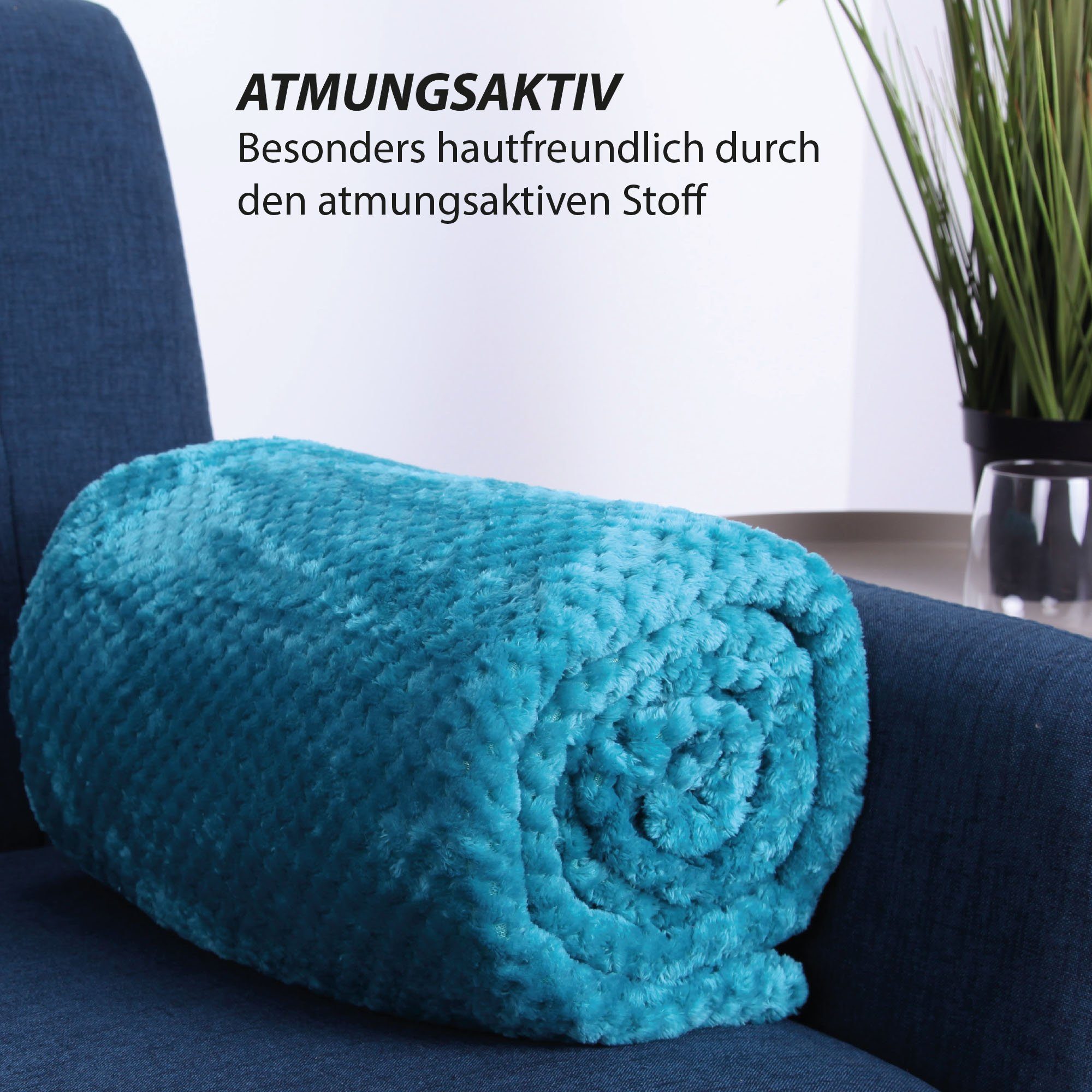 Flanell Decke Sofa, 150x200cm, für Bett, Kuscheldecke und Couch Petrol Flauschige Tagesdecke Decke Wohndecke Bestlivings,