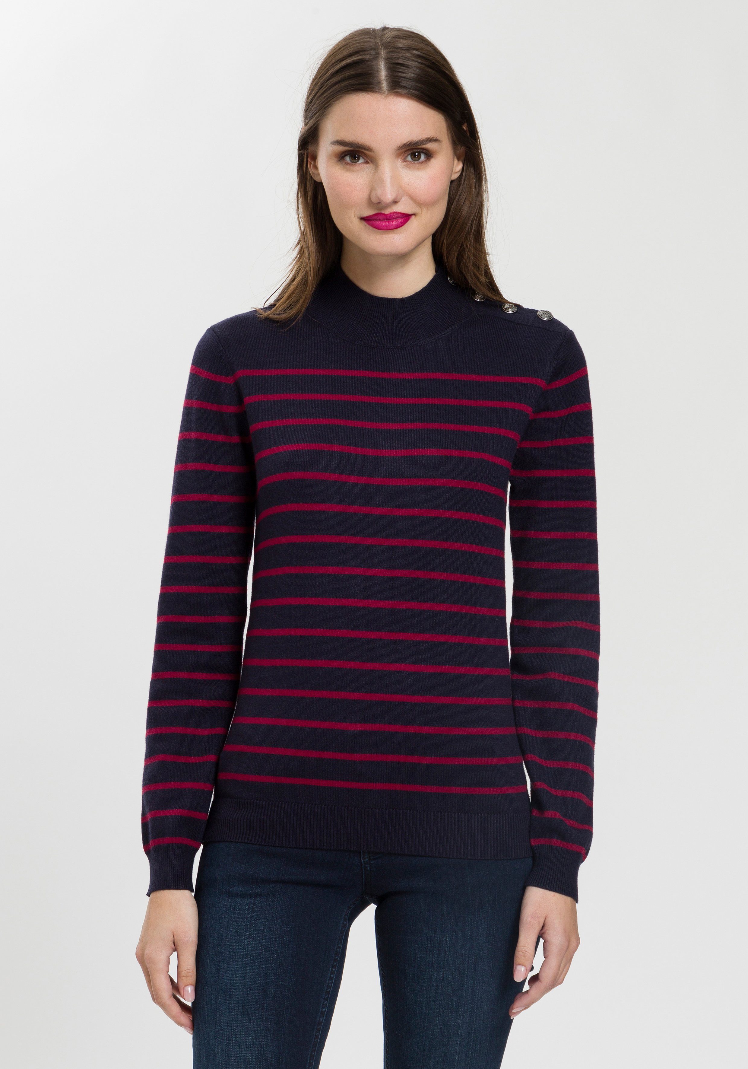 Freeman T. Porter Strickpullover Pansy Stripes (1-tlg) mit Zierknöpfen auf  den Schultern