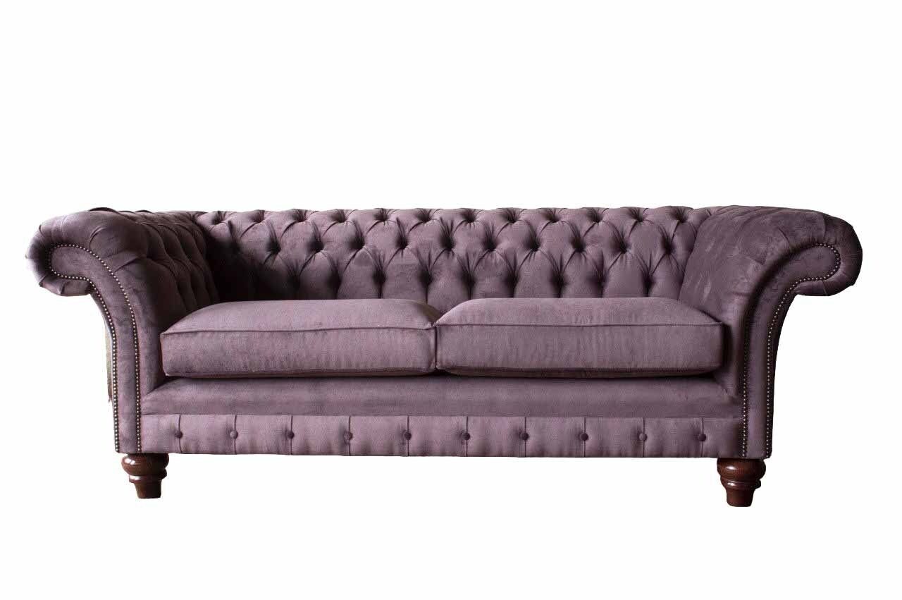 JVmoebel Sofa Chesterfield Lila Sofa 3 Sitzer Wohnzimmer Stoff Couch Polster Sofas, Made In Europe
