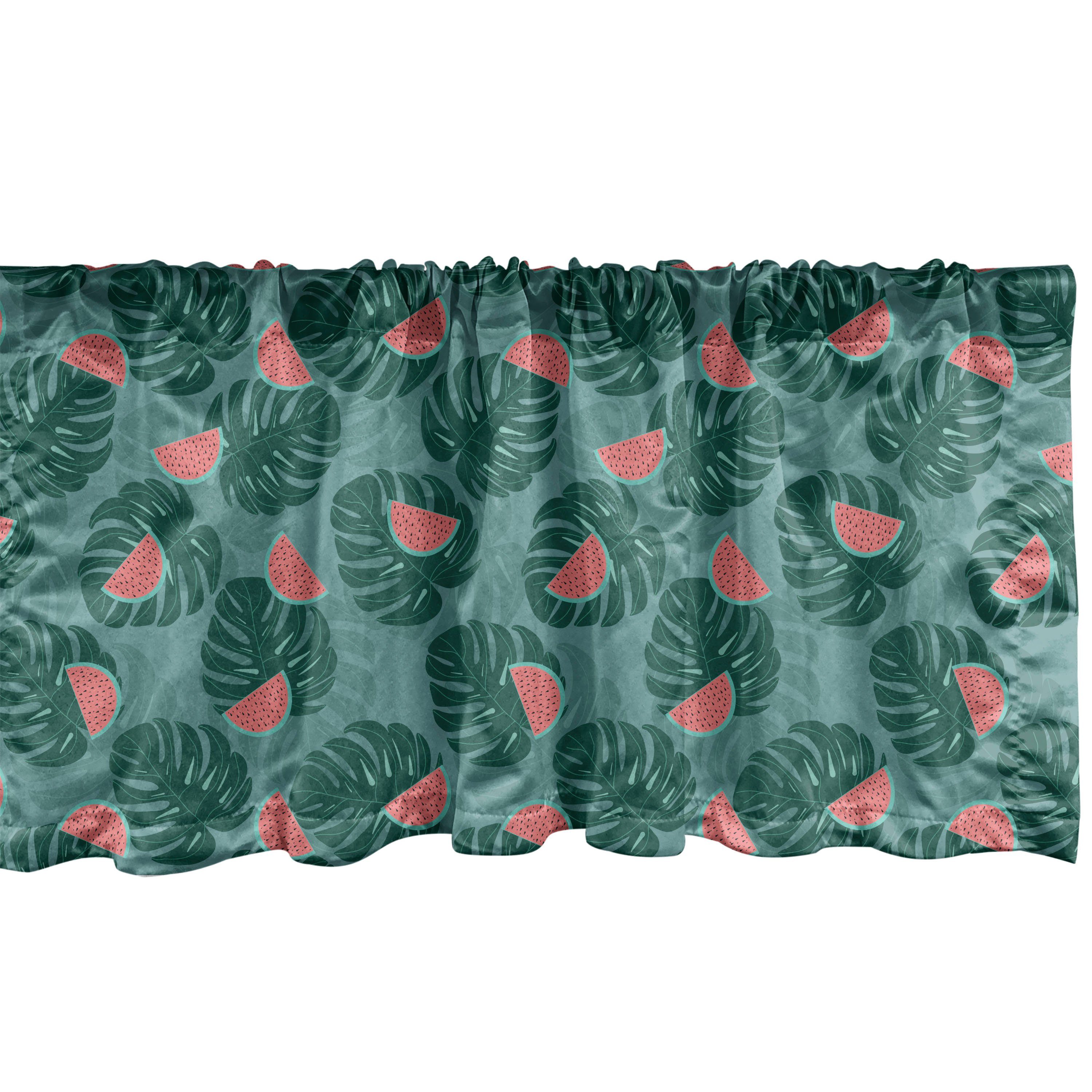 Vorhang Wassermelonen Volant mit Küche Stangentasche, Natur-Kunst Dekor Schlafzimmer Scheibengardine Microfaser, Abakuhaus, für Palmblätter