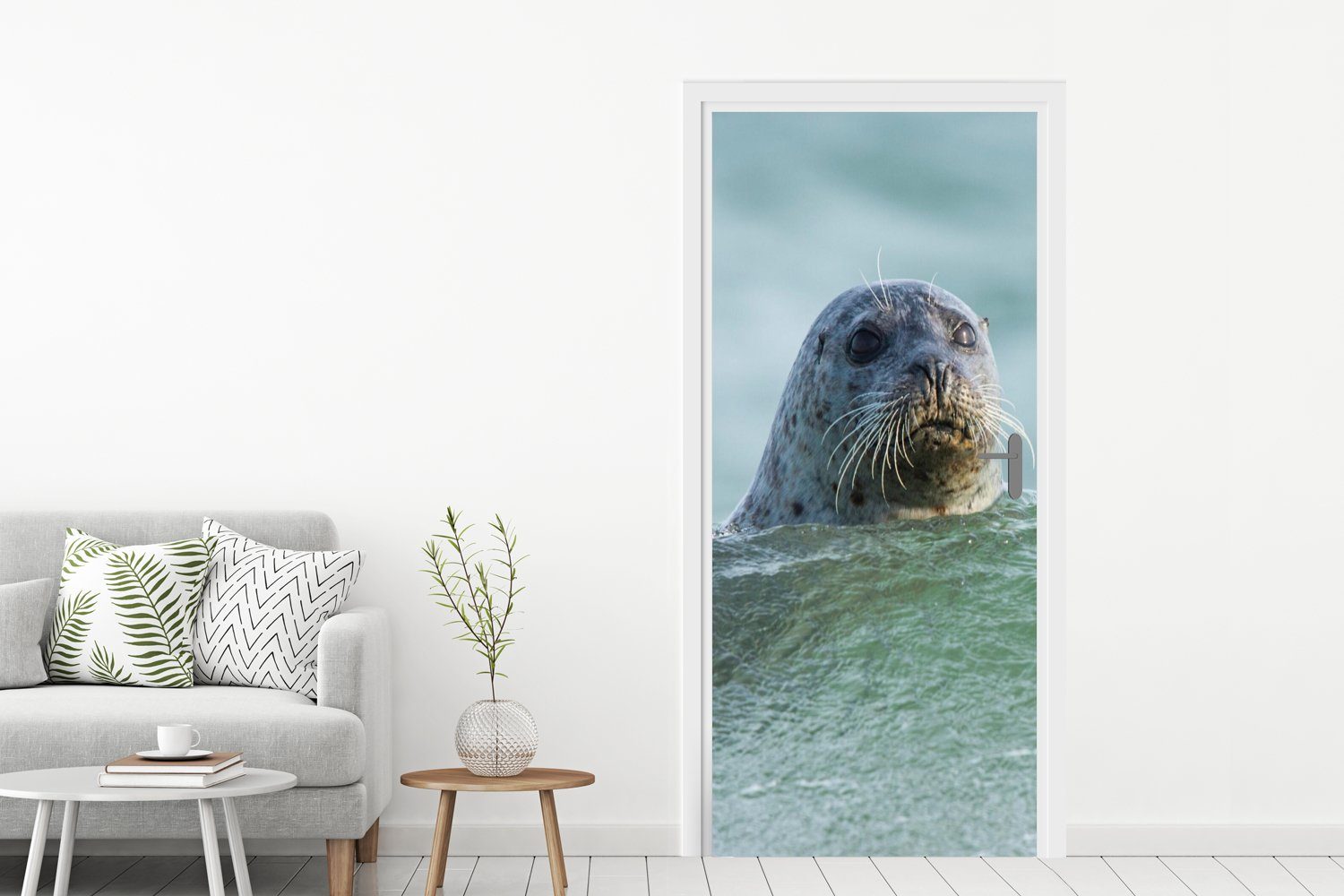 - MuchoWow - Seehund bedruckt, Nordsee Wasser, für cm Tür, Fototapete 75x205 St), Türaufkleber, (1 Türtapete Matt,