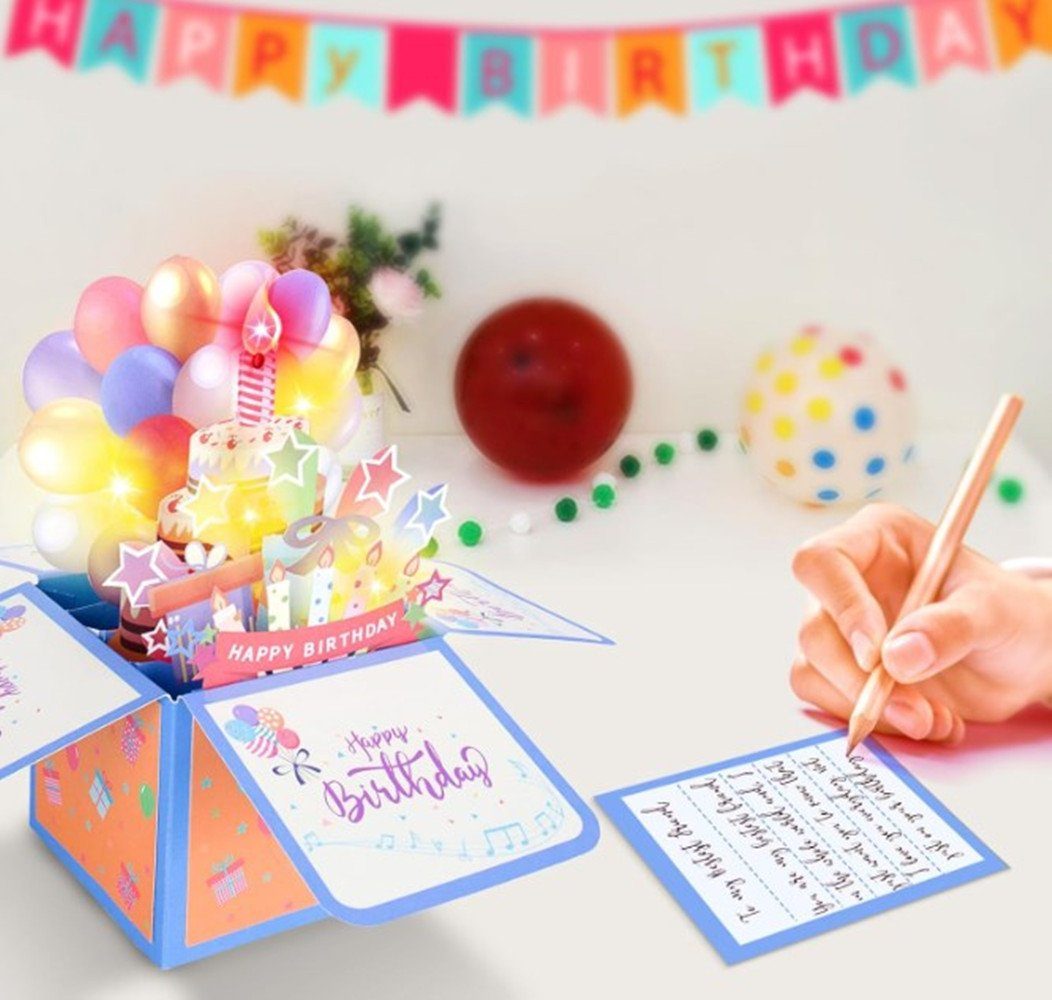 XDeer Grußkarten Geburtstagskarte,MUSIK & LICHTER & AUSBLASBARE KERZE, Klappkarte 3D Geburtstagskarten,Geburtstagsgeschenke