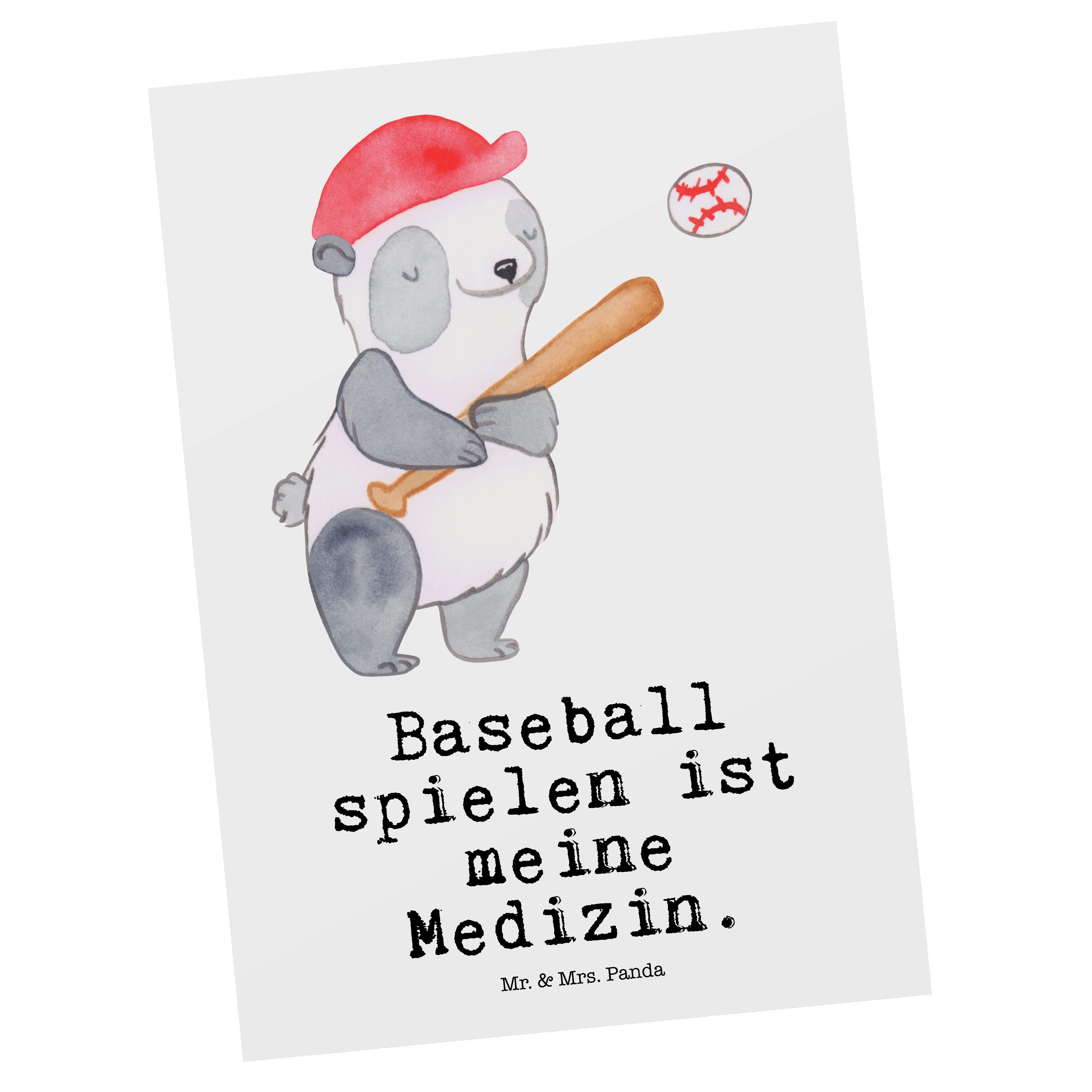 Mr. & Mrs. Panda Postkarte Panda Baseball spielen Medizin - Weiß - Geschenk, Geschenkkarte, Gruß