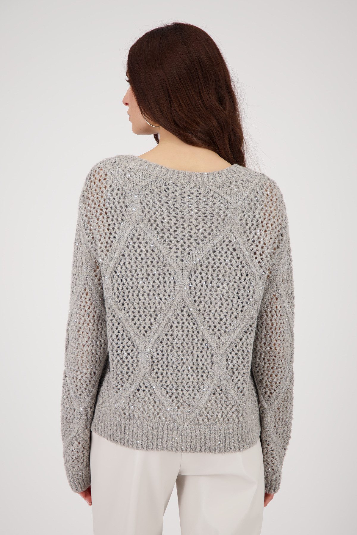 Monari Strickpullover Pullover Ajour Paillette Mit Rundhalsausschnitt günstig online kaufen