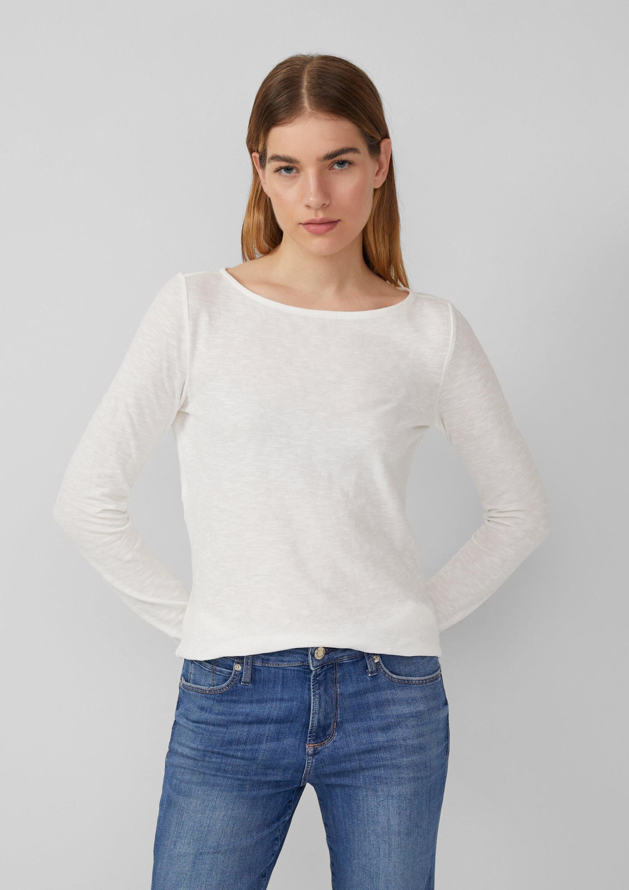 s.Oliver Langarmshirt T-Shirt Slim-Fit-Longsleeve aus Baumwollslub mit U-Boot-Ausschnitt