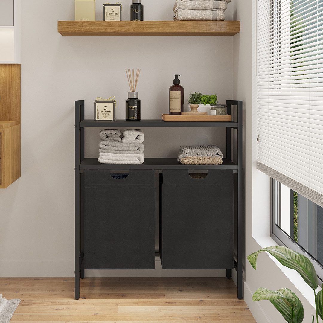 STEELSØN Wäschekorb Rigil aus Metall (2 Fächer (90 L) mit 2 MDF-Ablagen, sc günstig online kaufen