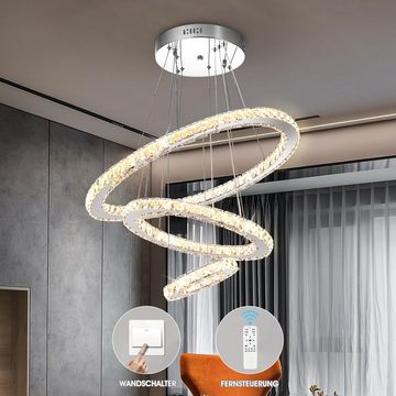 oyajia Deckenleuchte Moderne LED Deckenlampe, Dimmbar Kristall Pendelleuchte, 60+40+20 cm, LED fest integriert, Kaltweiß/Naturweiß/Warmweiß, Hängelampe mit Fernbedienung, Höhenverstellbar Esstischlampe, Bürolampe