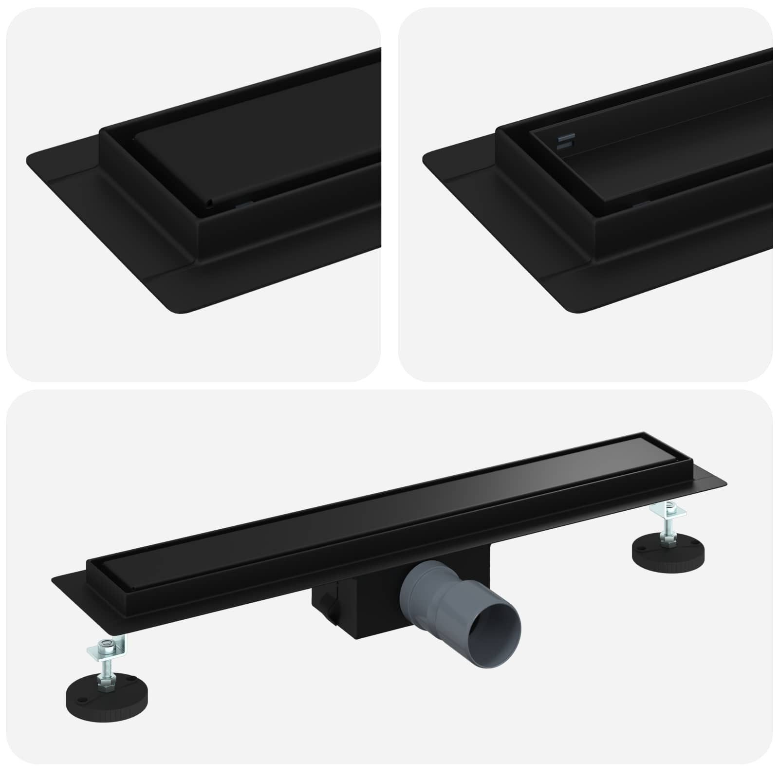 vidaXL Duschrinne 2 in 1 Duschabfluss Schwarz 60 cm Edelstahl 304, 1-St.