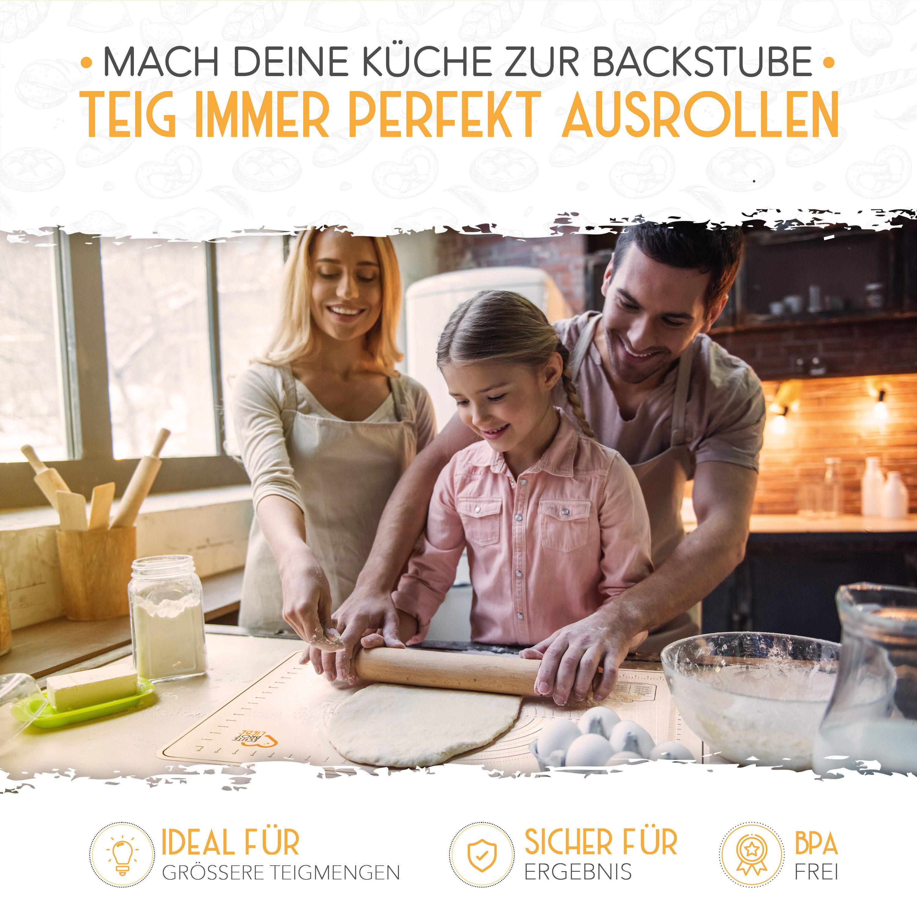 Krustenzauber Backmatte Zubehör - Brotschlingen, Schneebesen, Backmatte, Teig Reinigungstücher, Backmatte Silikon
