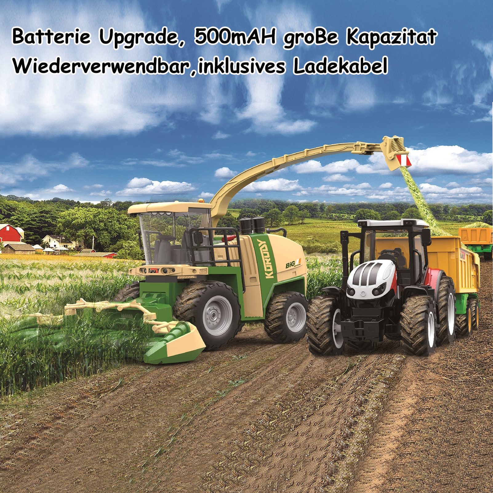 Esun RC-Traktor Ferngesteuerter Mähdrescher, Traktor Kinder Spielzeug ab 3 4 5 6 Jahre (Packung, Komplettset), 1:24, Mähdrescher Kinder mit Sprühen, Licht und Ton