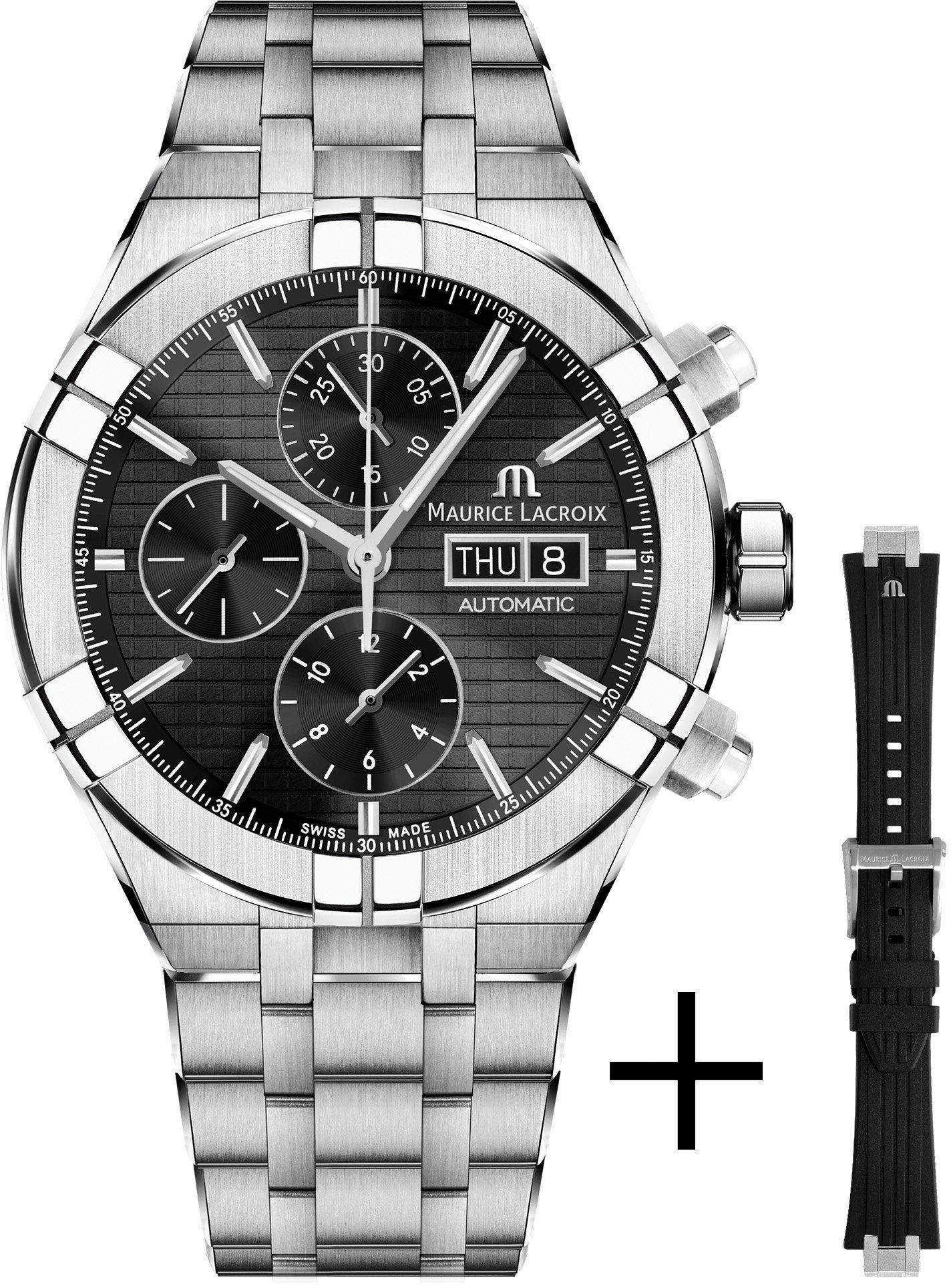 schwarzem MAURICE AI6038-SS00F-330-A, Chronograph Wechselarmband Kautschuk), (Set, 2-tlg., Uhr aus Aikon Chronograph, mit Automatik LACROIX