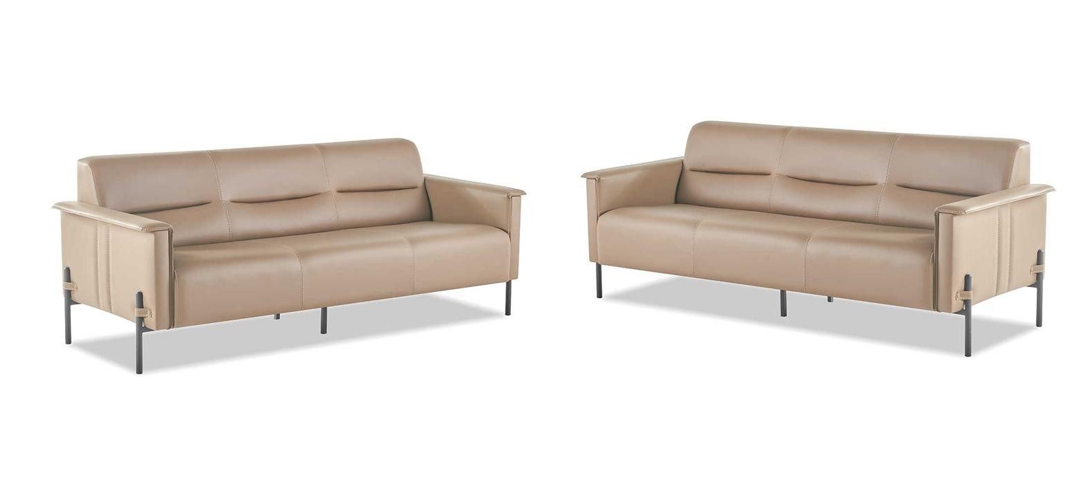 JVmoebel 3-Sitzer Beiges Ledersofa mit Edelstahl-Elementen und Holzgestell, Made in Europa