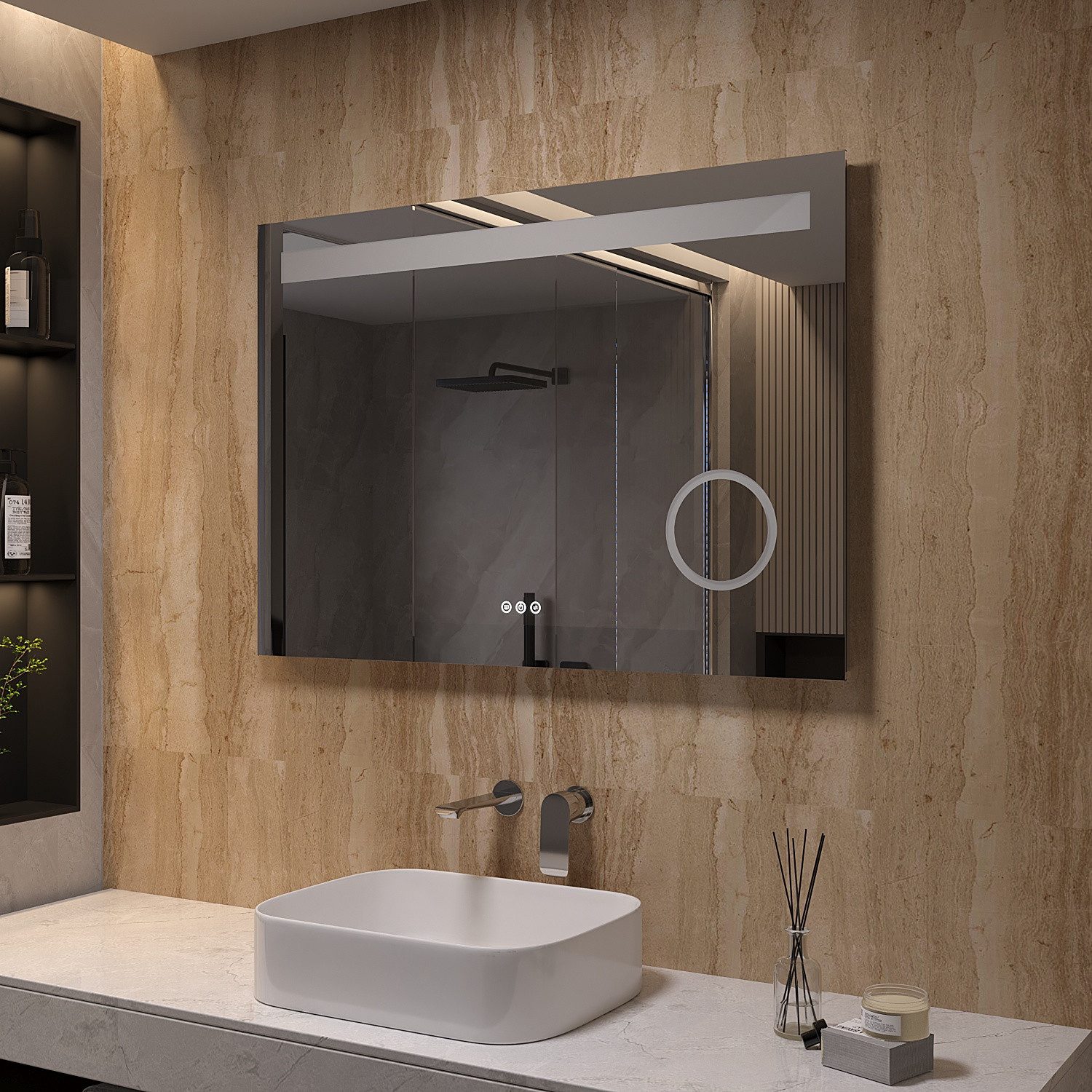 AQUABATOS Badspiegel Badspiegel mit Beleuchtung Badezimmerspiegel 100x70 cm (Wandspiegel LED Spiegel mit Licht Kaltweiß 6400K Neutralweiß 4500K Warmweiß 3000K K – Bild 4 von 5