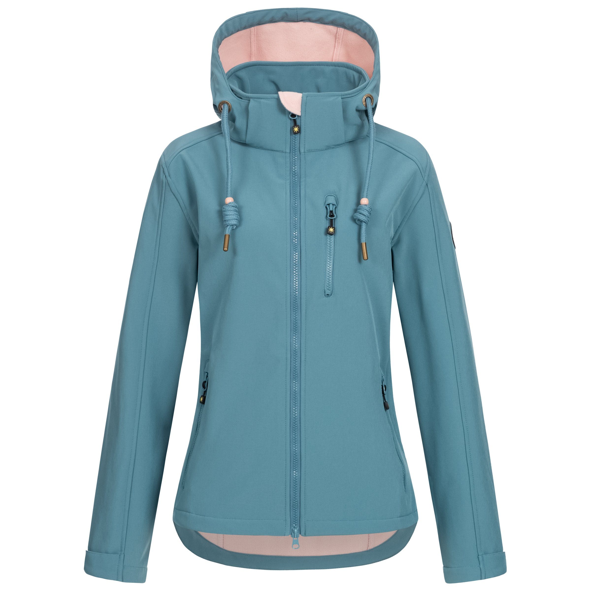 Softshelljacke PEAK WOMEN DEPROC abnehmbarer blau Active mit CREEK Kapuze