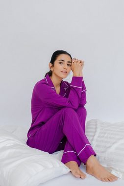 SNOOZE OFF Pyjama Schlafanzug in violett (2 tlg., 1 Stück) mit Kontrastpaspel-Details