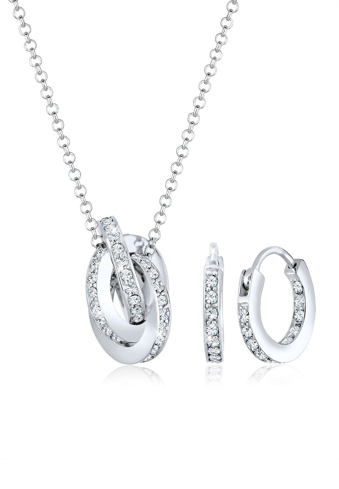 Schmuckset Knoten Weiß 925 Sterling Silber, mit Kristallen von Swarovski®