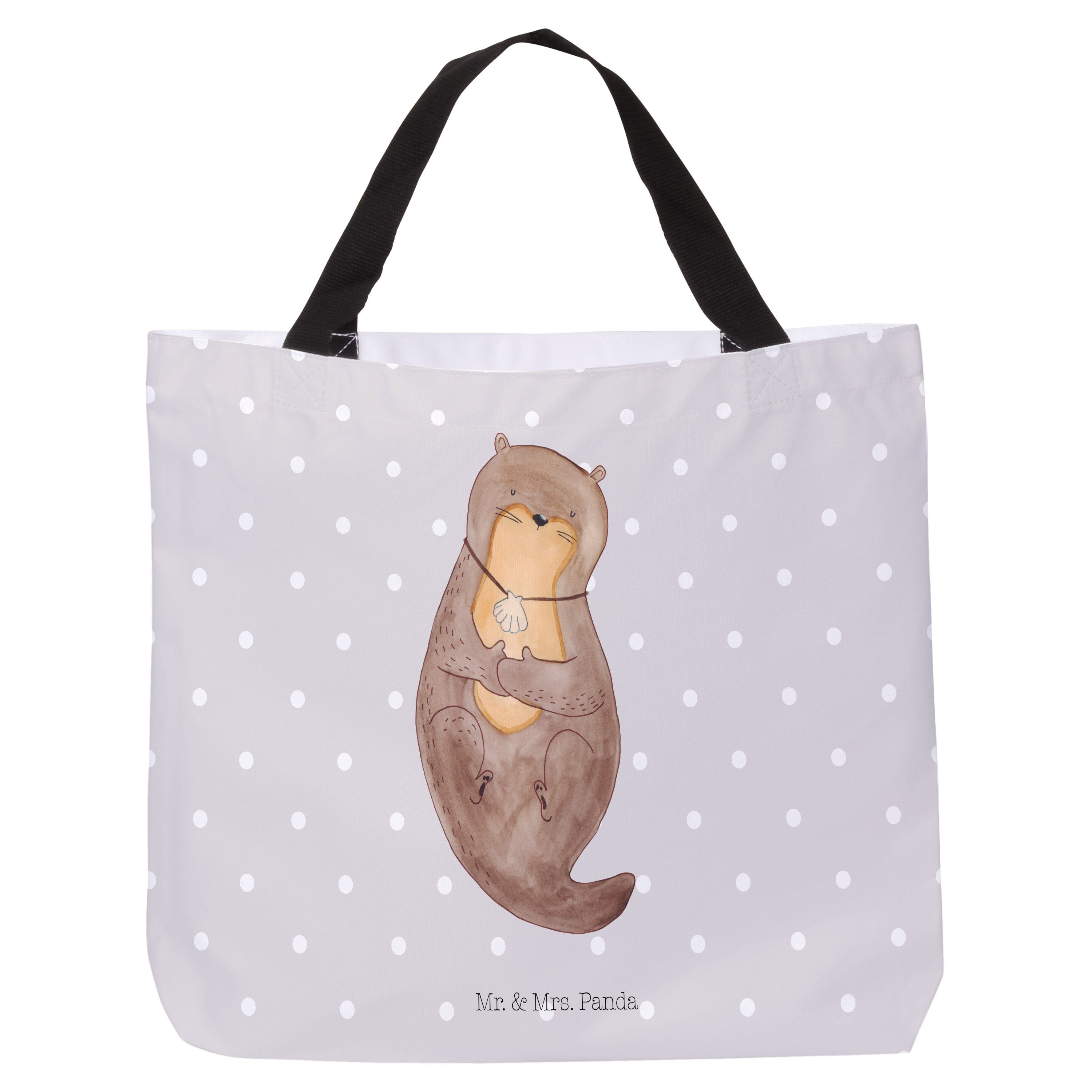 Mr. & Mrs. Panda Shopper Otter mit Muschelmedaillon - Grau Pastell - Geschenk, Einkaufstasche, (1-tlg) | Shopper
