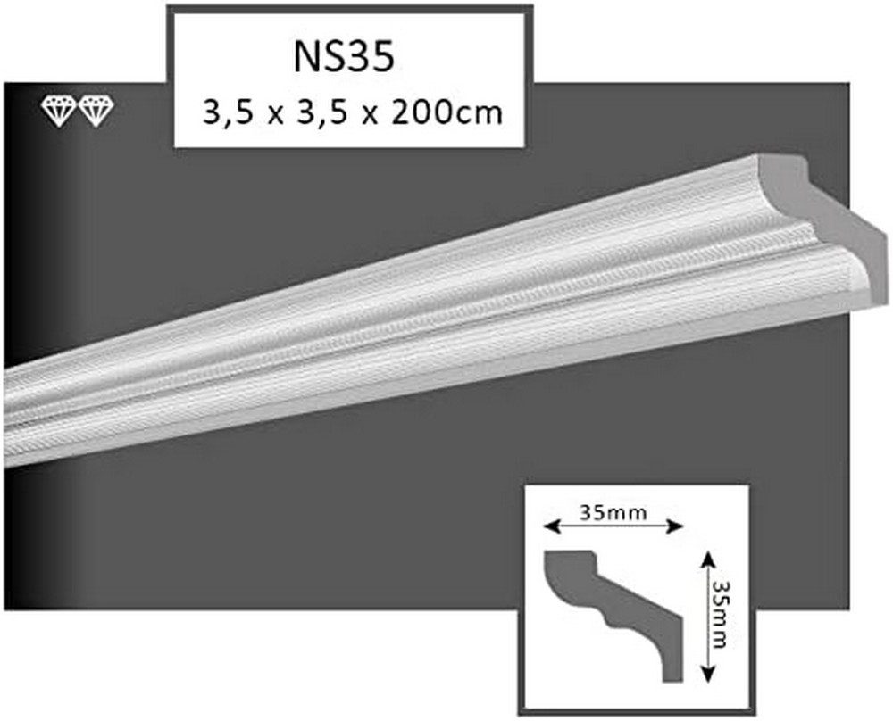 MDEKOR Deckenleiste Styropor-Leisten XPS Stuckleisten Abschlussleiste Weiss Deckenleisten, 4 Meter / 2 Leisten, 2-St.