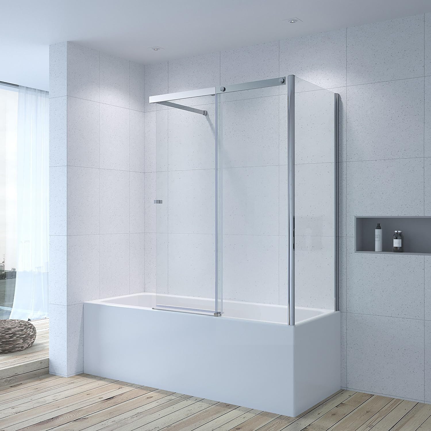 AQUABATOS Badewannenaufsatz Badewannenaufsatz mit Schiebetür 6MM ESG Duschabtrennung für Badewanne, Einscheibensicherheitsglas, Badewannenaufsatz 2-teilig mit Seitenwand Nano Lotus-Effekt, Klarglas