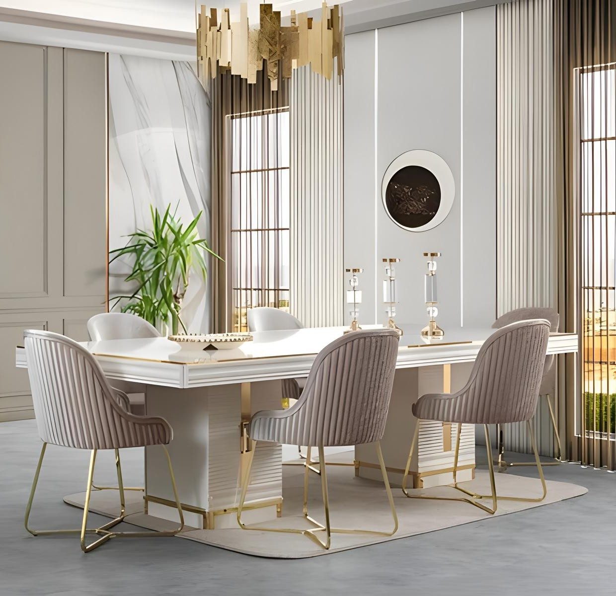 Xlmoebel Essgruppe Elegantes Esszimmer Set mit Esstisch, 4 Stühlen und Sideboard, (Essgruppe, 6-tlg., Essgruppe 6-teilig), Made in Europa